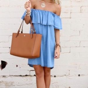 ZARA Off Shoulder Denim Dress (XS) Fits like S/M